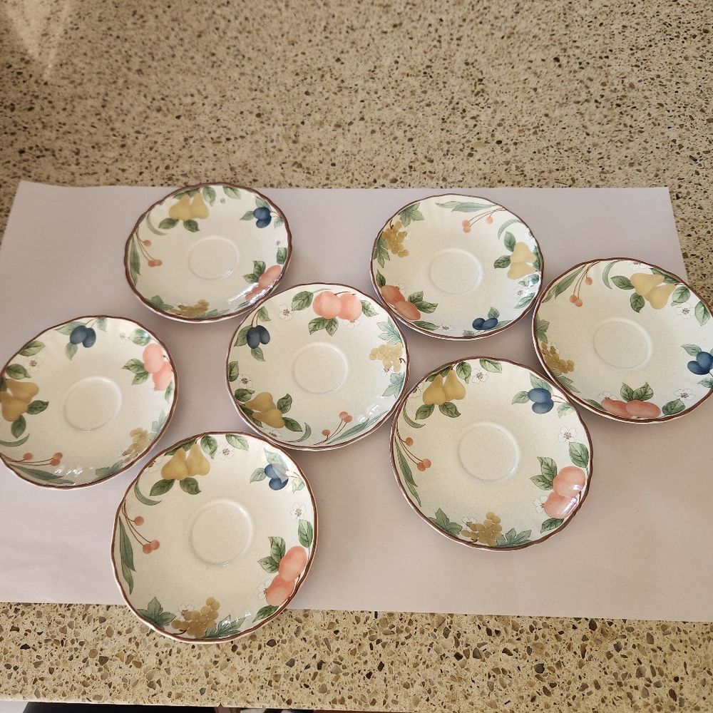 Mikasa Country Classics DC014 Fruit Pandrama Japan Set Of 7 Saucer Plates 6.5"
